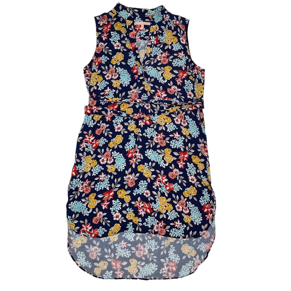 Hutch Dress Size‎ Medium Blue Floral Sleeveless Shift High Low Belted Stretch